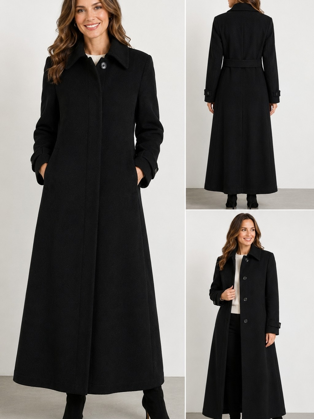 Harvé Benard by Bernard Holtzman Women's Black Long Wool Cashmere Blend Coat 10